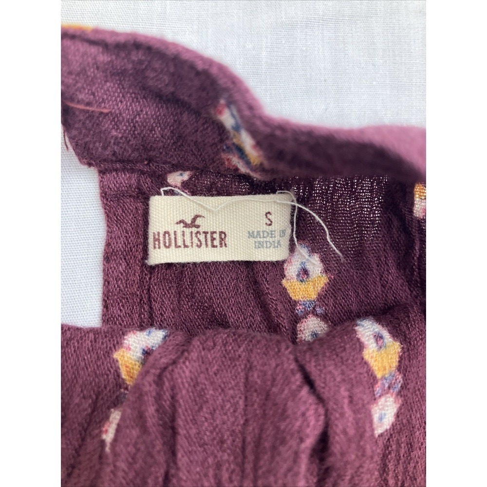 Hollister Top Women's S Burgundy Flower Pattern Long Sleeve - Picture 3 of 6
